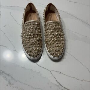 Alex Marie Beige Pearl Embellished Flats